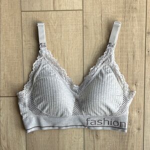 Gray Lace Trim Nursing Bra